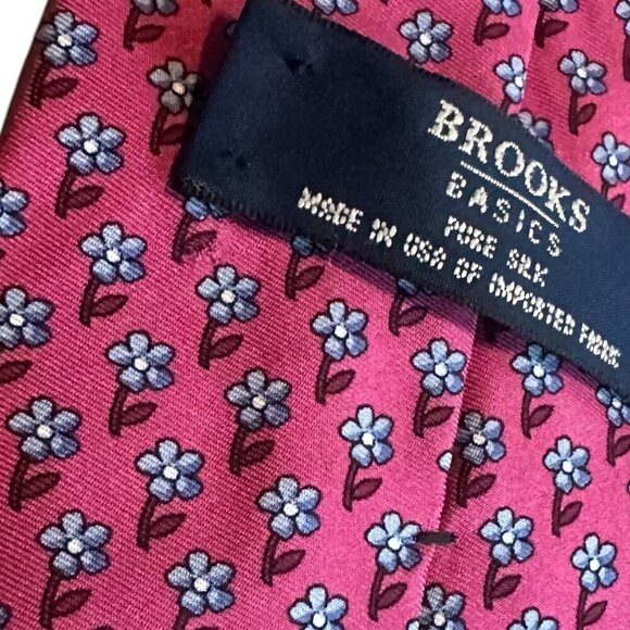 Brooks Basics Pure Silk Pink Floral Neck Tie Colorful Bold Men's - Picture 8 of 9